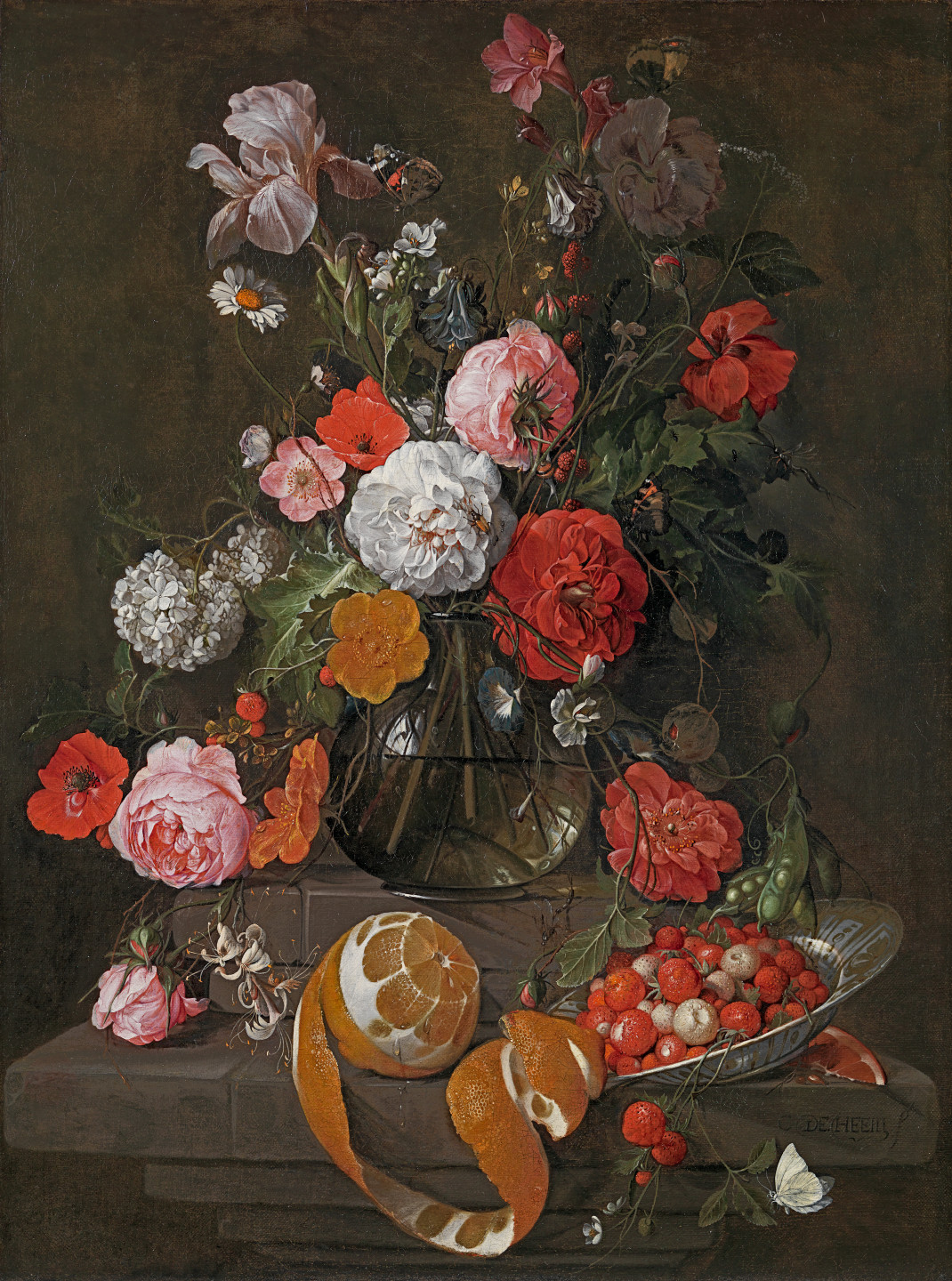 Cornelis de Heem - Still life of roses, poppies, an iris and other ...