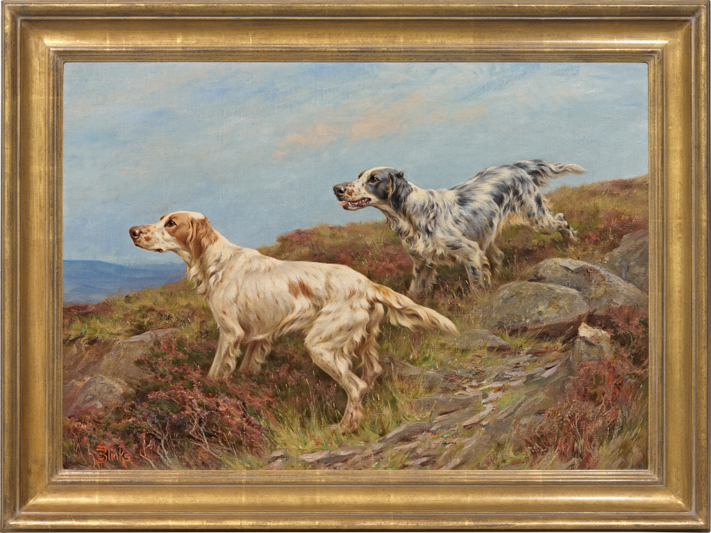 Thomas Blinks - Two English setters in a moorland landscape