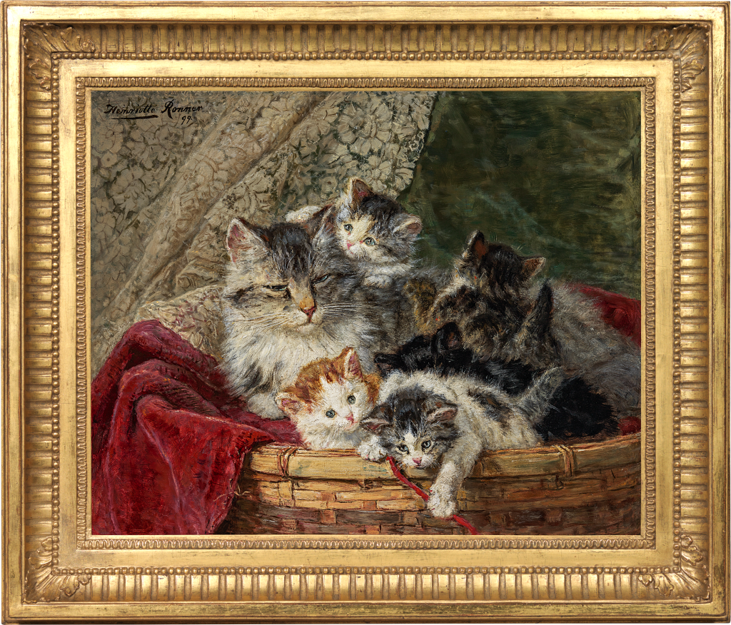 Henriette Ronner-Knip - A basket of mischief