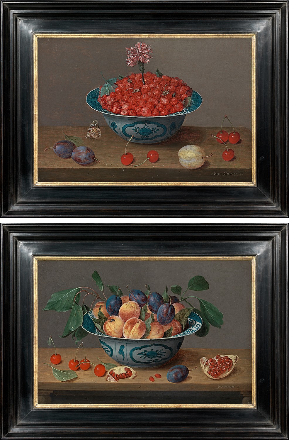 Jacob van Hulsdonck - Still life of strawberries and a carnation; Still life of apricots and plums