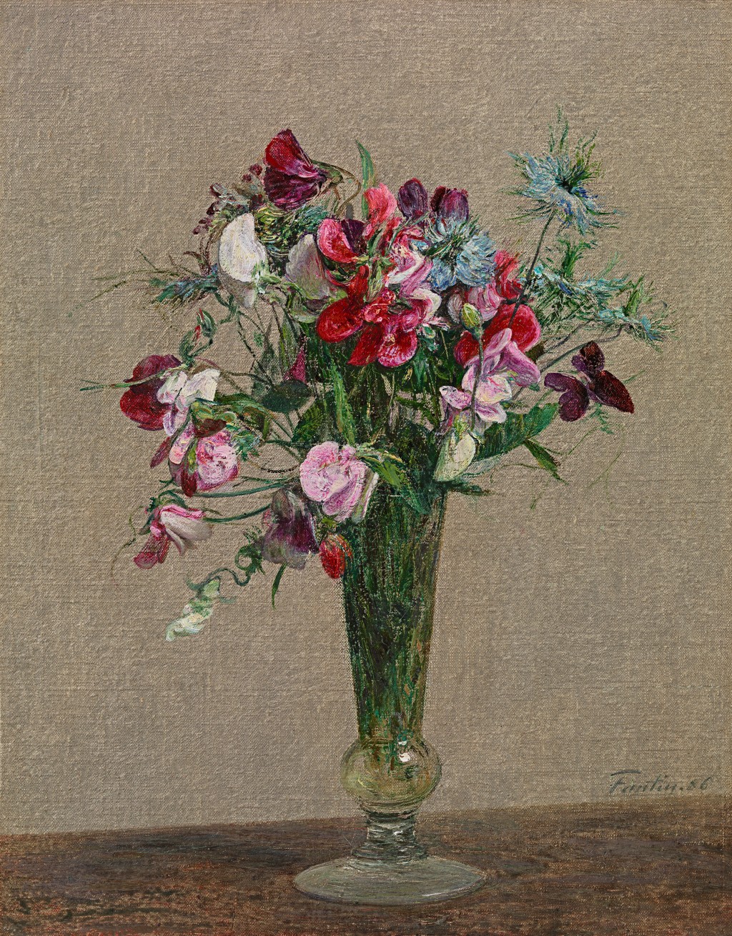 Henri Fantin-Latour - Fleurs, pois de senteurs et nigelles dans un petit vase