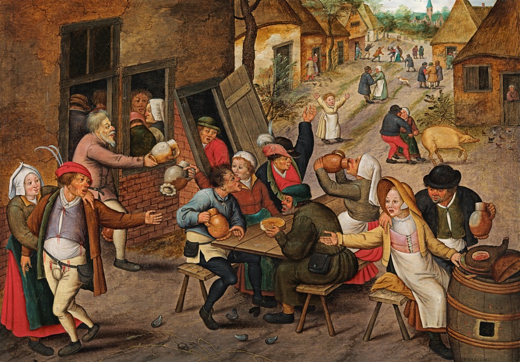 Pieter Brueghel The Younger - The Swan Inn: peasants feasting and merrymaking in a village street