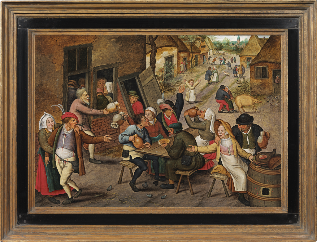 Pieter Brueghel The Younger - The Swan Inn: peasants feasting and merrymaking in a village street