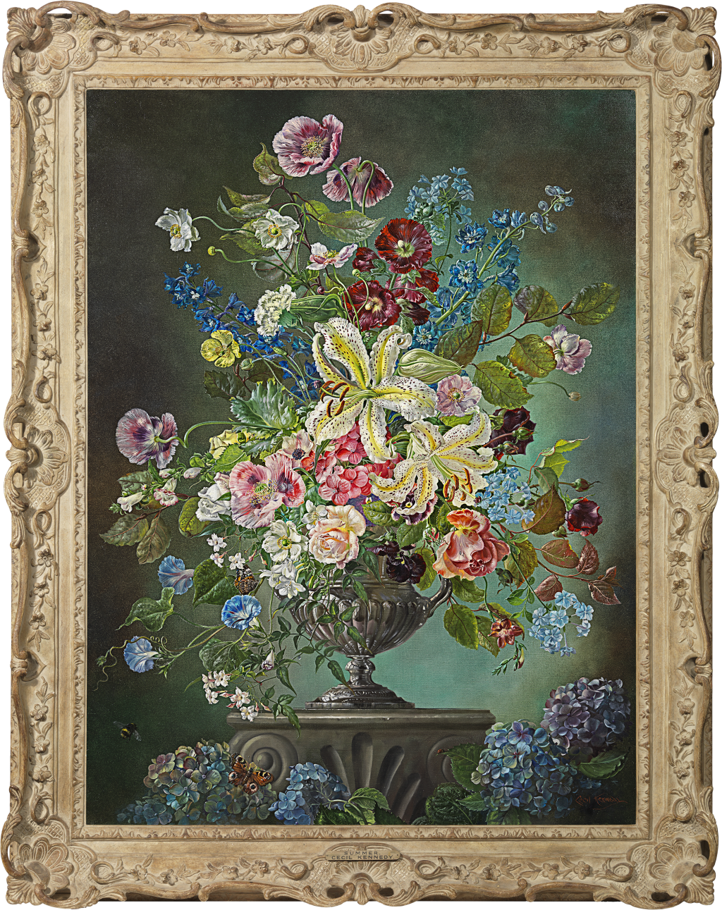 Cecil Kennedy - Silvery urn of mixed flowers