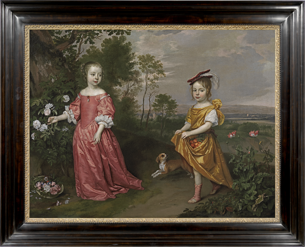 Jan Mijtens - Portrait of two children in a landscape, with their dog by their side