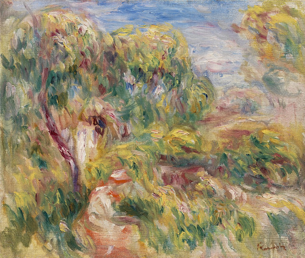 Pierre-Auguste Renoir - Esquisse de paysage, femme en rouge assise