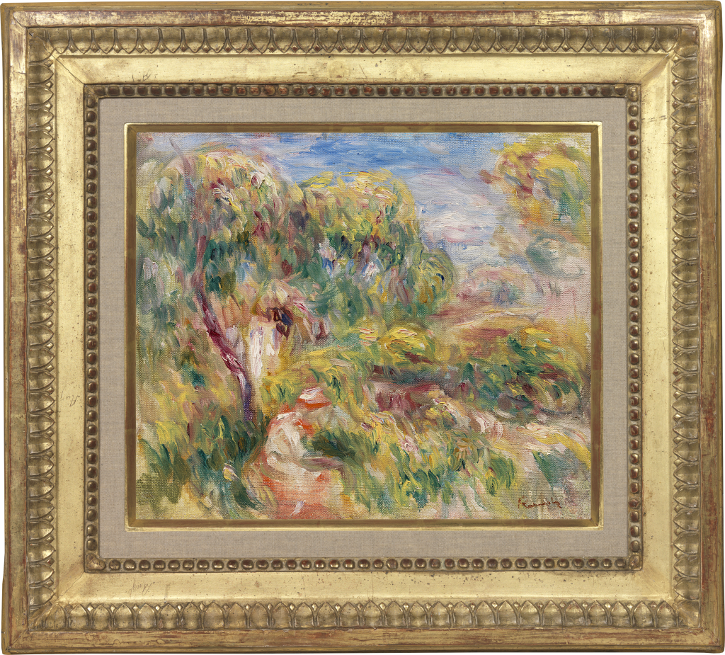 Pierre-Auguste Renoir - Esquisse de paysage, femme en rouge assise