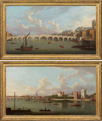 Joseph Nickolls - Westminster Bridge,Westminster Hall and Westminster Abbey; Westminster Bridge and Lambeth Palace, looking south-east