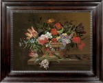 Jacob Marrel - A still life of tulips, roses, lily-of-the-valley, anemones, martagon lilies and other flowers in a basket