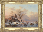 Fredrik Marinus Kruseman - Winter scene with skaters on a frozen river