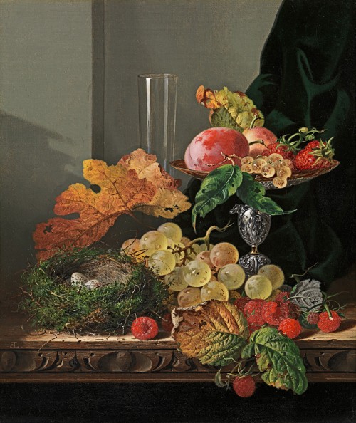 Edward Ladell - Still life with fruit and a bird's nest